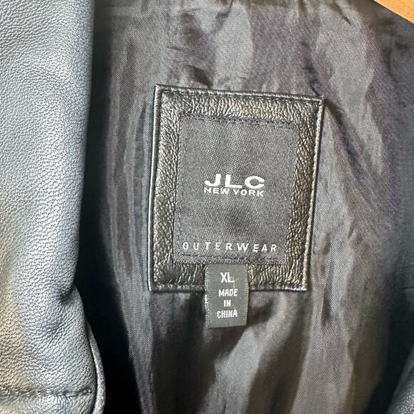 JLC New York Black Leather Classic City Grunge Retro Long Button Up Jacket XL - Picture 4 of 7